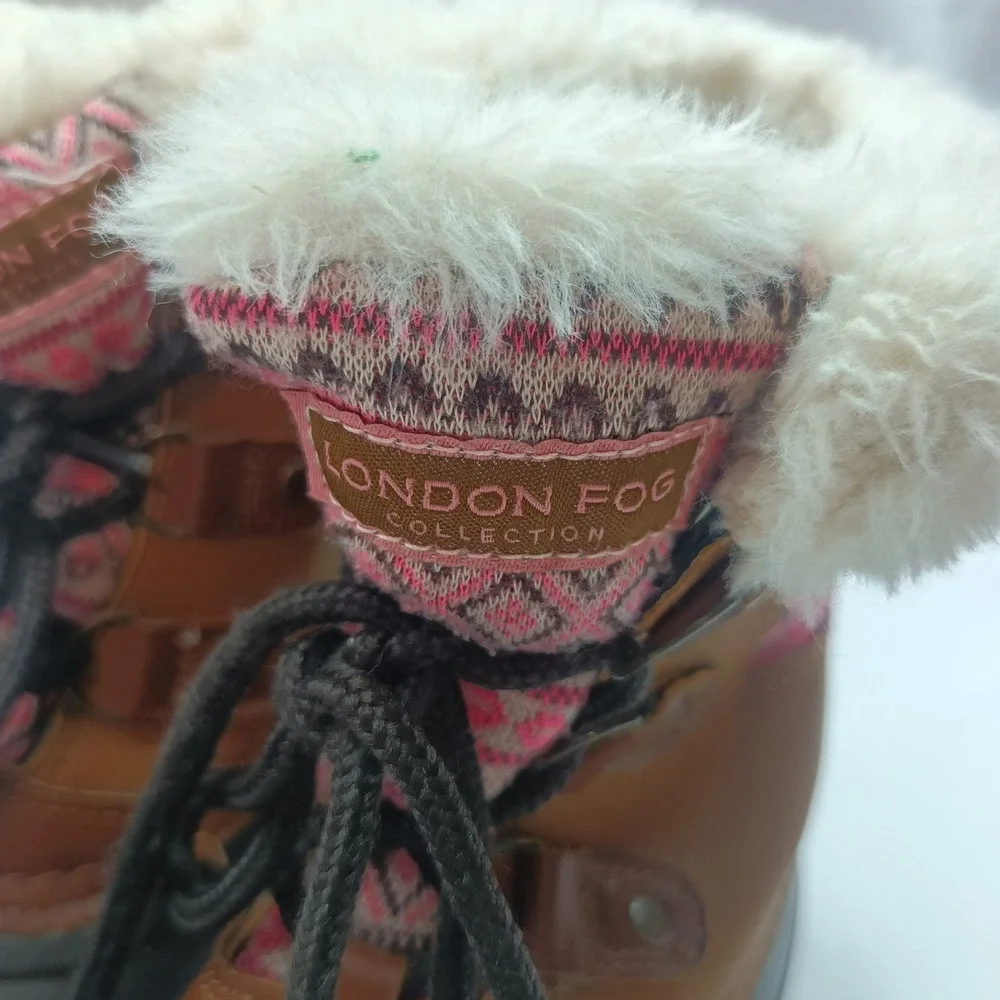 London Fog Tottenham Kids Winter Duck Boots Pink Brown Faux Fur Size 12 LFK004